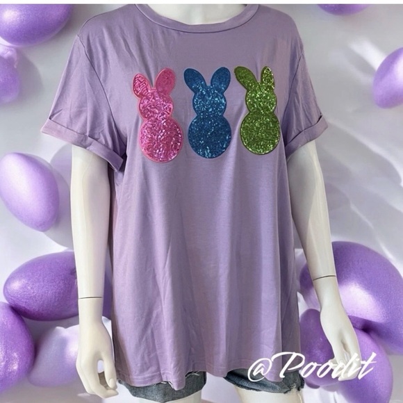 Lavender sequin bunny Easter holiday soft plus size tee 1X 2X 3X 4X - Picture 2 of 5